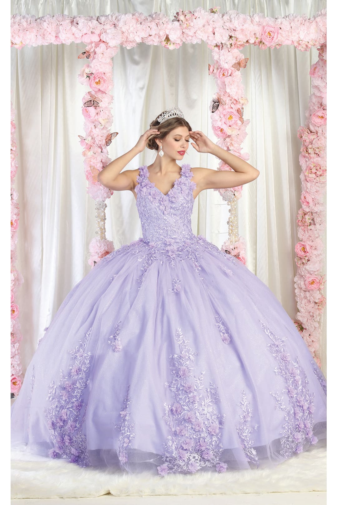 La Merchandise LA195 Sleeveless V Neck Corset Floral Ball Gown - LILAC - LA Merchandise