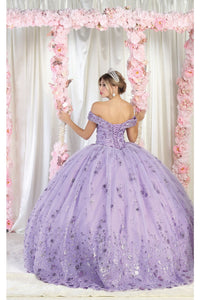 La Merchandise LA202 Off Shoulder 3D Floral Applique Gown with Cape - - LA Merchnadise