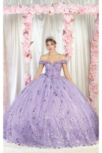 La Merchandise LA202 Off Shoulder 3D Floral Applique Gown with Cape - - LA Merchnadise