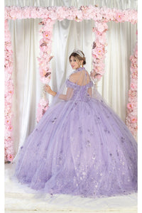 La Merchandise LA202 Off Shoulder 3D Floral Applique Gown with Cape - - LA Merchnadise
