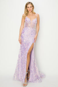 La Merchandise LA2CP3203 Lilac Mermaid Shimmering Prom Dress - LILAC - LA Merchandise