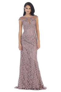 La Merchandise LA7295 Long Lace Cap Sleeve Mother of Bride Formal Gown - Mauve 6 - LA Merchandise