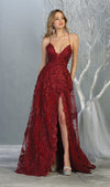Load image into Gallery viewer, La Merchandise LA7738 Sexy Open Back floral dress with high front slit - Burgundy - LA Merchandise