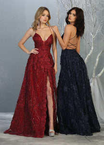 La Merchandise LA7738 Sexy Open Back floral dress with high front slit - Navy - LA Merchandise