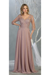 Load image into Gallery viewer, La Merchandise LA7820 3/4 Sleeve V-Neck Mother of Bride Evening Gown - MAUVE - LA Merchandise
