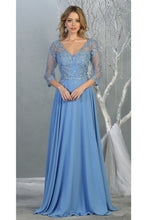 Load image into Gallery viewer, La Merchandise LA7820 3/4 Sleeve V-Neck Mother of Bride Evening Gown - PERRY BLUE - LA Merchandise