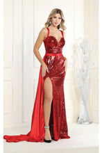 Load image into Gallery viewer, La Merchandise LA7964 Sleeveless Sequined Long Prom Gown - RED - Dress LA Merchandise