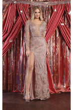 Load image into Gallery viewer, La Merchandise LA7972 Long Sleeve Slit Glitter Gown - CAPPUCCINO - Dress LA Merchandise