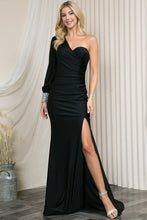 Load image into Gallery viewer, La Merchandise LAA2102 One Shoulder Special Occasion Stretchy Gown - BLACK - Dress LA Merchandise