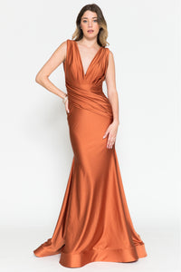 La Merchandise LAA370 Simple Strethcy Bodycon Mermaid Prom Dress - Burnt Orange - LA Merchandise