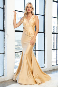 La Merchandise LAA370 Simple Strethcy Bodycon Mermaid Prom Dress - Champagne - LA Merchandise