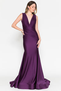 La Merchandise LAA370 Simple Strethcy Bodycon Mermaid Prom Dress - Eggplant - LA Merchandise