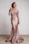 Load image into Gallery viewer, La Merchandise LAA382 Mermaid Stretchy Fitted Long Sleeve Formal Dress - Dusty Rose Mauve - LAA