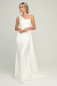 La Merchandise LAA387B One Shoulder Stretchy Wedding Gown Side Drape - IVORY - LA Merchandise