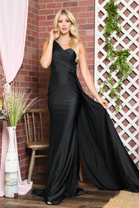 La Merchandise LAA387 One Shoulder Stretchy Side Cape Bridesmaids Dress - Black - LA Merchandise