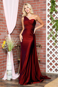 La Merchandise LAA387 One Shoulder Stretchy Side Cape Bridesmaids Dress - Burgundy - LA Merchandise
