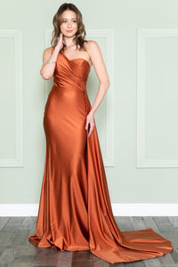 La Merchandise LAA387 One Shoulder Stretchy Side Cape Bridesmaids Dress - Burnt Orange - LA Merchandise