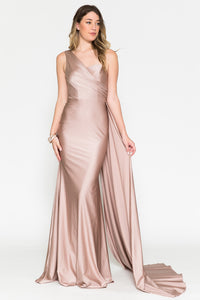 La Merchandise LAA387 One Shoulder Stretchy Side Cape Bridesmaids Dress - Dusty Rose - LA Merchandise