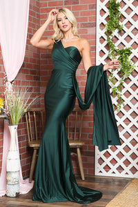La Merchandise LAA387 One Shoulder Stretchy Side Cape Bridesmaids Dress - Emerald Green - LA Merchandise