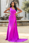 Load image into Gallery viewer, La Merchandise LAA387 One Shoulder Stretchy Side Cape Bridesmaids Dress - Magenta - LA Merchandise