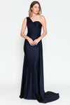 Load image into Gallery viewer, La Merchandise LAA387 One Shoulder Stretchy Side Cape Bridesmaids Dress - Navy - LA Merchandise