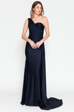 Load image into Gallery viewer, La Merchandise LAA387 One Shoulder Stretchy Side Cape Bridesmaids Dress - Navy - LA Merchandise