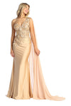 Load image into Gallery viewer, La Merchandise LAA388C One Shoulder Cape Long Floral Evening Gowns - CHAMPAGNE - LA Merchandise