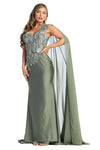 Load image into Gallery viewer, La Merchandise LAA388C One Shoulder Cape Long Floral Evening Gowns - SAGE - LA Merchandise