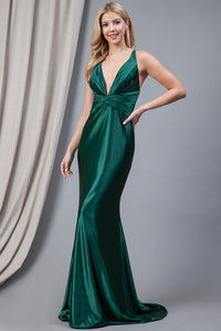 La Merchandise LAA5039 Metallic Criss Cross Back Strap Long Dress - Emerald Green - LA Merchandise