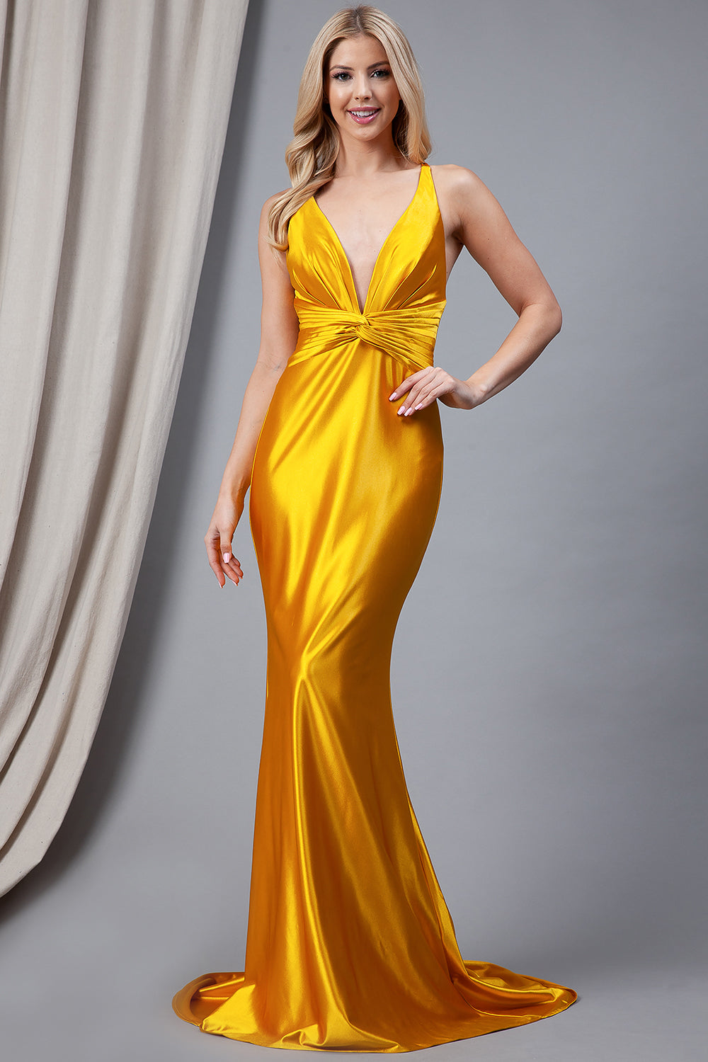 La Merchandise LAA5039 Metallic Criss Cross Back Strap Long Dress - Marigold Gold - LA Merchandise