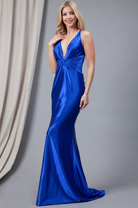 La Merchandise LAA5039 Metallic Criss Cross Back Strap Long Dress - Royal Blue - LA Merchandise