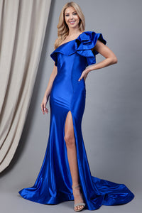 La Merchandise LAA5042 One Shoulder Ruffled Mermaid Formal Prom Dress - Royal Blue - LA Merchandise
