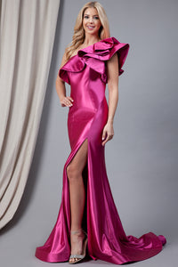 La Merchandise LAA5042 One Shoulder Ruffled Mermaid Formal Prom Dress - Hot Pink - LA Merchandise