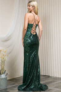 La Merchandise LAA5043 Long Sequin Sexy Open Back Formal Prom Dress - - LA Merchandise