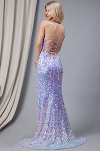 La Merchandise LAA5046 Long Sequined Sexy Open Back Prom Gown - - LA Merchandise