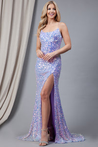 La Merchandise LAA5046 Long Sequined Sexy Open Back Prom Gown - LILAC - LA Merchandise
