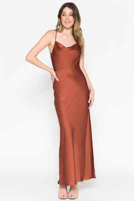 La Merchandise LAA6115 Ankle Length Satin Wholesale Bridesmaids Gowns - Burnt Orange - LA Merchandise
