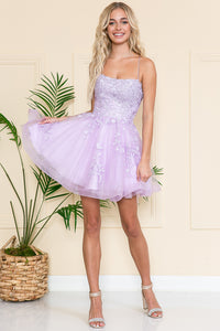 La Merchandise LAA7013S Sexy Short Floral Open Back Prom Dress - LILAC - LA Merchandise