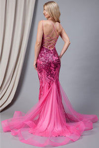 La Merchandise LAA7021 Detailed Spaghetti Strap Mermaid Prom Dress - - LA Merchandise