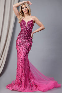 La Merchandise LAA7021 Detailed Spaghetti Strap Mermaid Prom Dress - - LA Merchandise