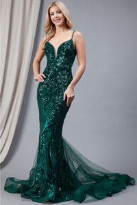 La Merchandise LAA7021 Detailed Spaghetti Strap Mermaid Prom Dress - - LA Merchandise
