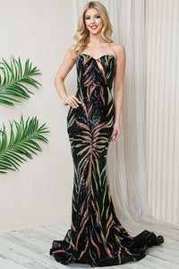 La Merchandise LAA7028 Strapless Long Sequined Mermaid Dress w/ Train - Black - LA Merchandise