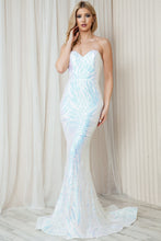 Load image into Gallery viewer, La Merchandise LAA7028 Strapless Long Sequined Mermaid Dress w/ Train - White - LA Merchandise