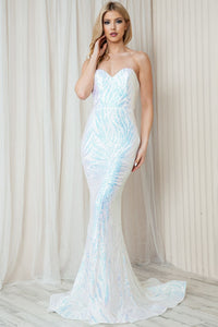 La Merchandise LAA7028 Strapless Long Sequined Mermaid Dress w/ Train - White - LA Merchandise