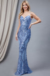 Load image into Gallery viewer, La Merchandise LAA791 Spaghetti Straps Long Sequin Prom Gown - Dusty Blue - Dress LA Merchandise