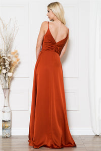 La Merchandise LAABZ012 Simple Long V-Neck Bridesmaid Dress with Slit - - LA Merchandise