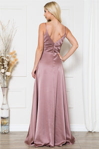 La Merchandise LAABZ012 Simple Long V-Neck Bridesmaid Dress with Slit - - LA Merchandise
