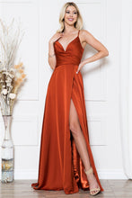 Load image into Gallery viewer, La Merchandise LAABZ012 Simple Long V-Neck Bridesmaid Dress with Slit - - LA Merchandise