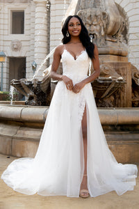 La Merchandise LAABZ014 Long Mesh Pageant Embroidered Formal Gown - WHITE - LA Merchandise