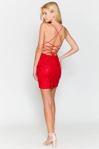La Merchandise LAA7010S Floral Fitted Open Back Short Cocktail Dress - - LA Merchandise